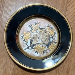 Art of Chokin Owl with flowers decorative plate